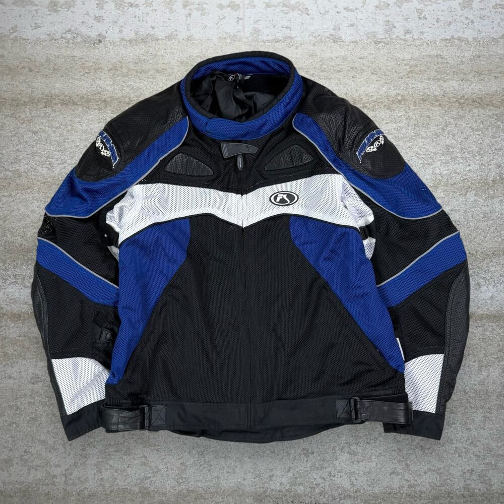 Vintage 90s Fieldsheer Motorcycle Jacket Mens 2XL Blue Black White Hard Padding